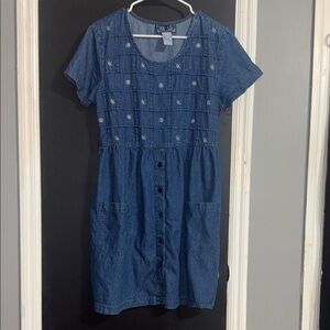 True Blue Vintage 90s Embroidered Denim Mini Babydoll Dress Size: L